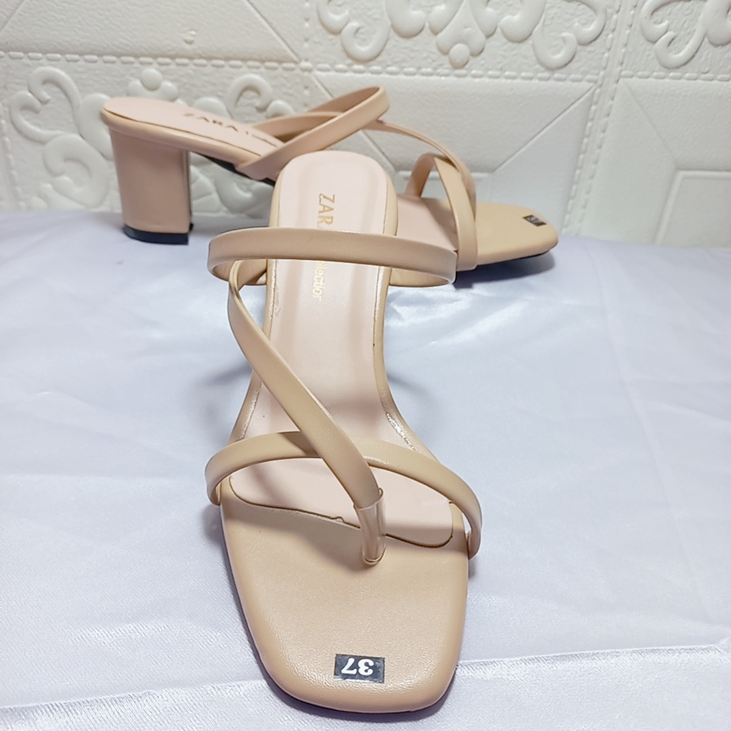 giày cao gót vuông 6-7CM Minhtuyetshoes mũi vuông guốc nữ kiểu kẹp ngón quai mảnh mã GCG1