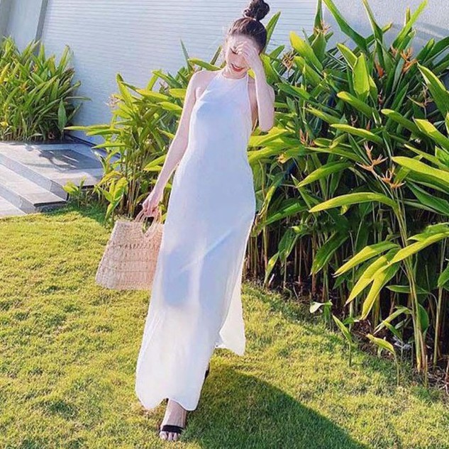 Đầm maxi cổ yếm hở lưng