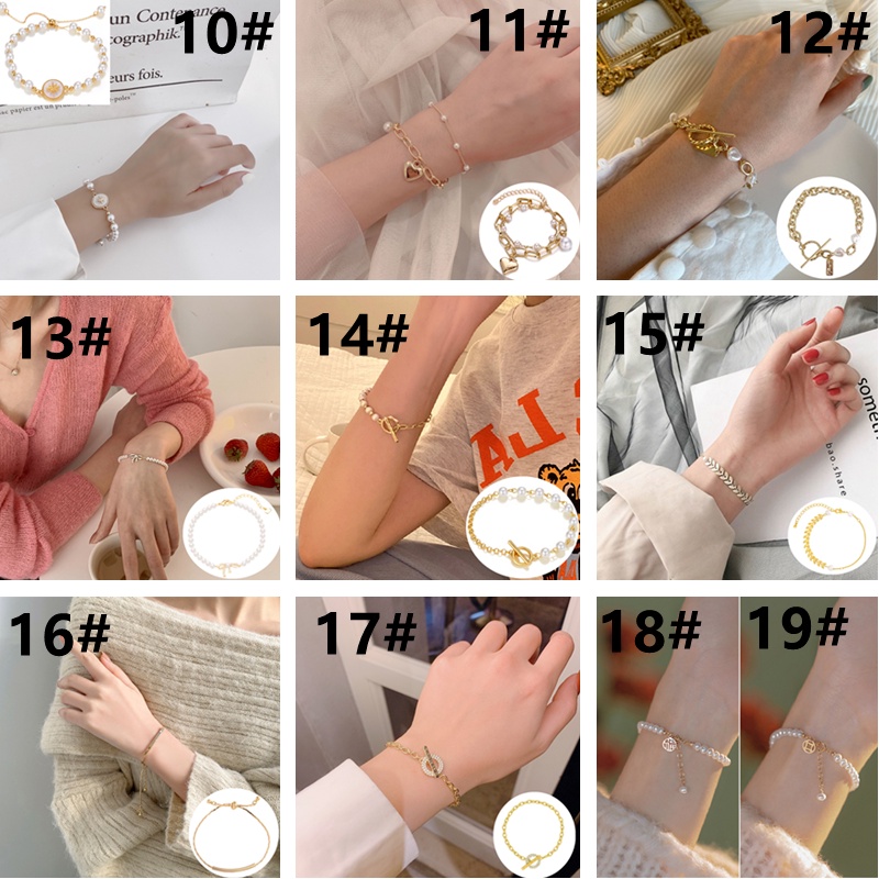 Vòng Tay Mạ Vàng Đính Hạt Giả Ngọc Trai Phong Cách Hiphop