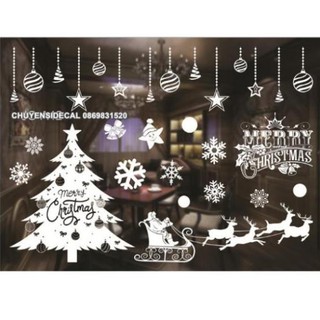 Decal Trang Trí Noel Hai Mặt Hít Tĩnh Điện Không Dơ Kính- Thông Lớn Kèm Chữ Trắng
