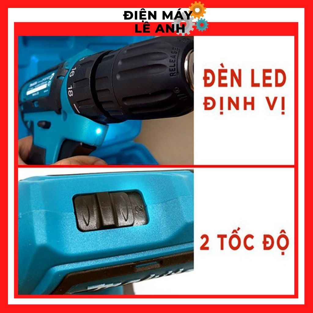 Máy khoan súng bắn bắt siết ốc vít bulong cầm tay mini Makita pin 26V 3 chức năng có búa giá rẻ, Tặng kèm 24 chi tiết