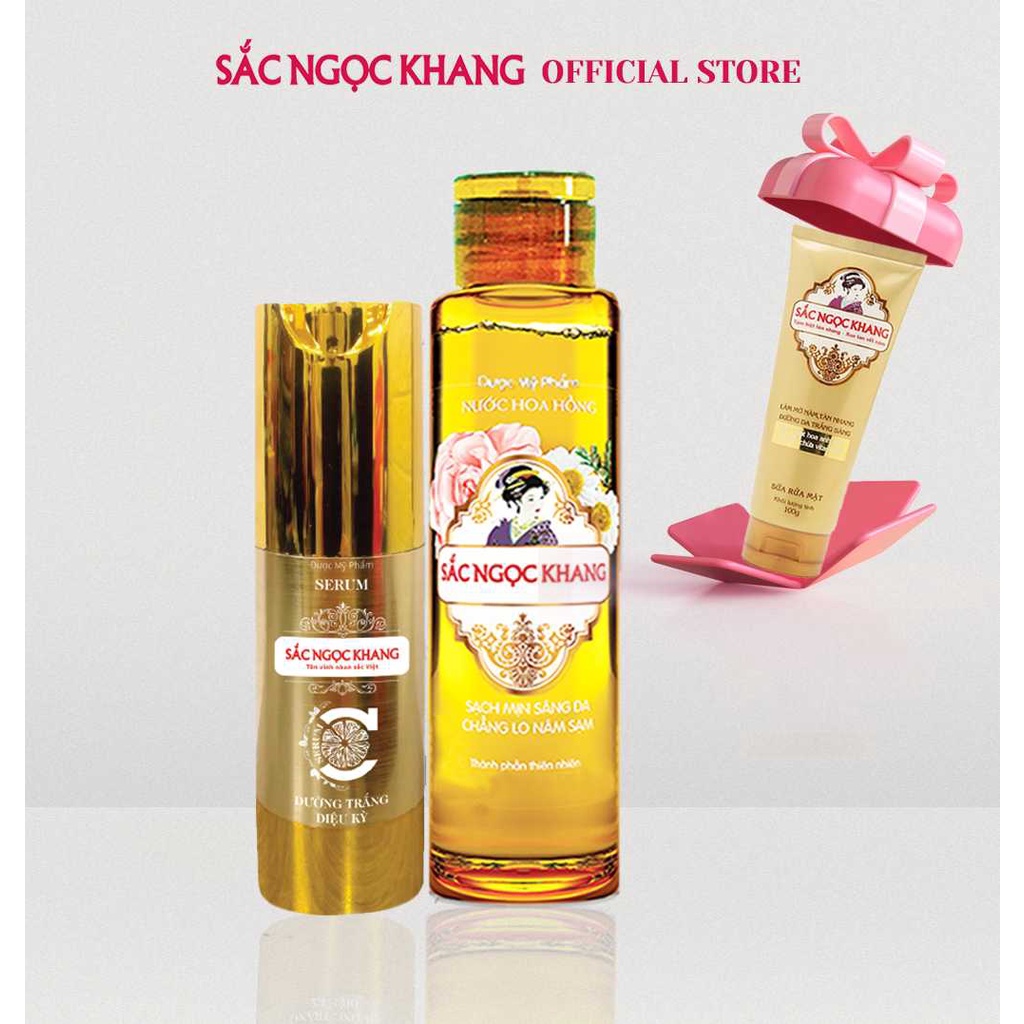 Combo Serum dưỡng trắng diệu kỳ Sắc Ngọc Khang 30ml &amp; Nước hoa hồng dưỡng ẩm da 145ml