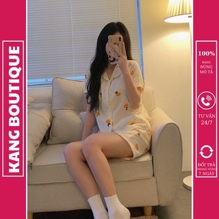 Bộ ngủ Pijama nữ cộc tay chất đũi cổ bẻ họa tiết dễ thương bộ mặc ở nhà nữ Kang Boutique Mã DB003 DB004