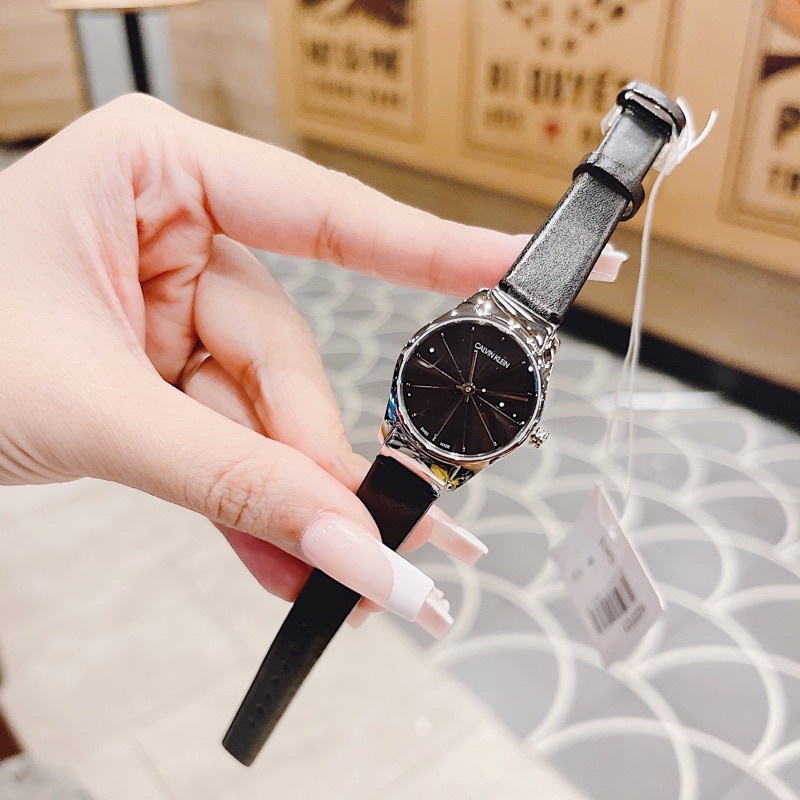 Đồng Hồ Nữ Calvin Klein- Mặt 24mm- Dây Da Đen