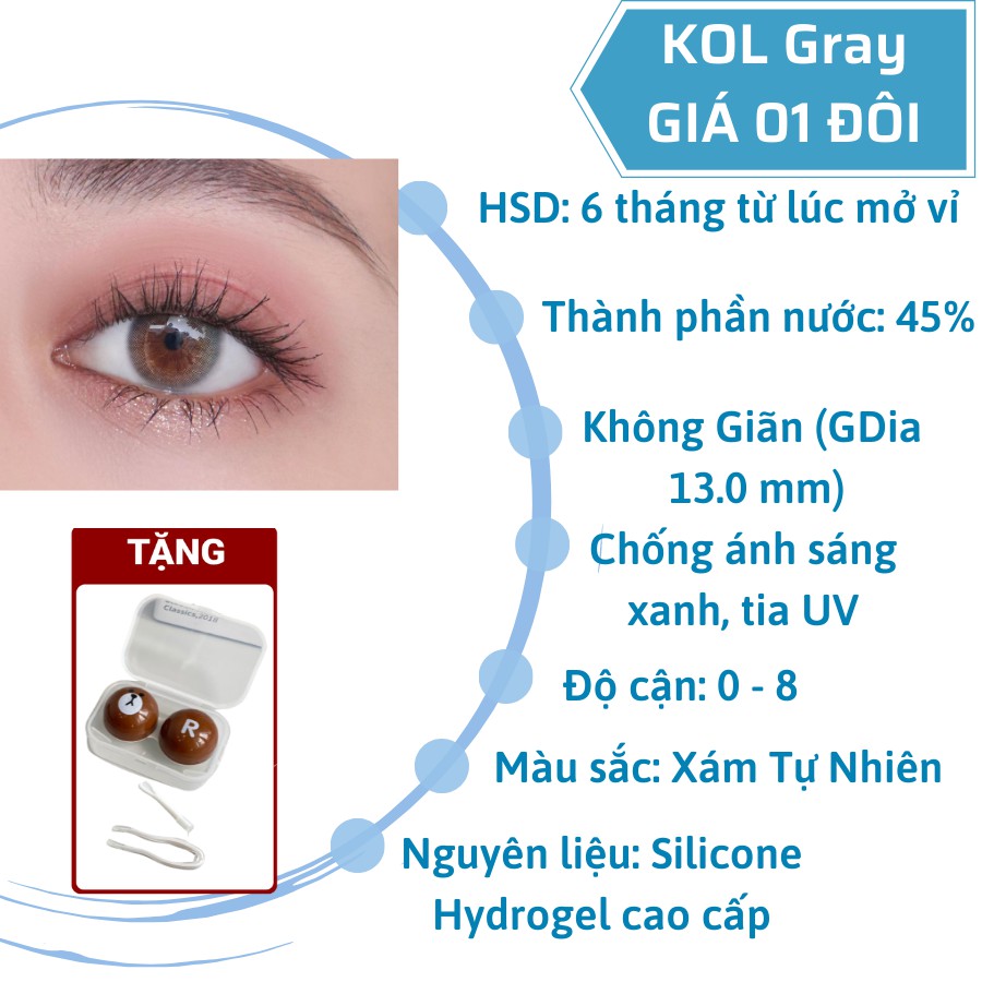 Lens Cận Xám Trong Tự Nhiên Cho Mắt Thở KOL Gray VIVIMOON từ 0 8 Độ Không Giãn 13.0 mm