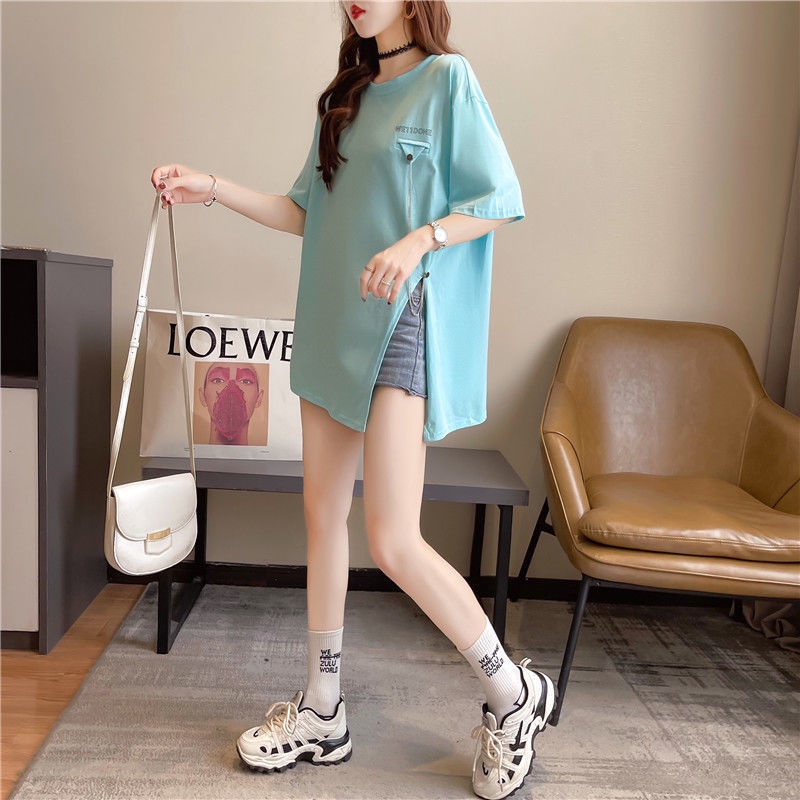 áo phông nữ from rộng xẻ tà chất cotton co giãn thiết kế mới lạ đường may tỷ mỉ size đến 70kg | BigBuy360 - bigbuy360.vn