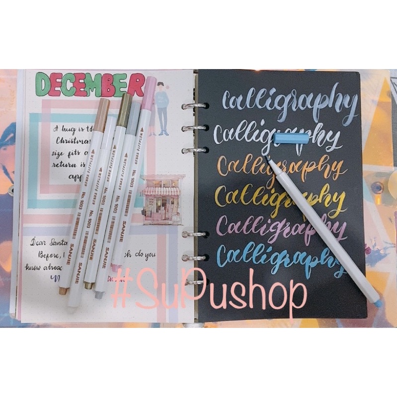 BỘ BÚT (6 CÂY) NGÒI BRUSH CỌ MÀU CÓ NHŨ BẠC METALLIC - CALLIGRAPHY