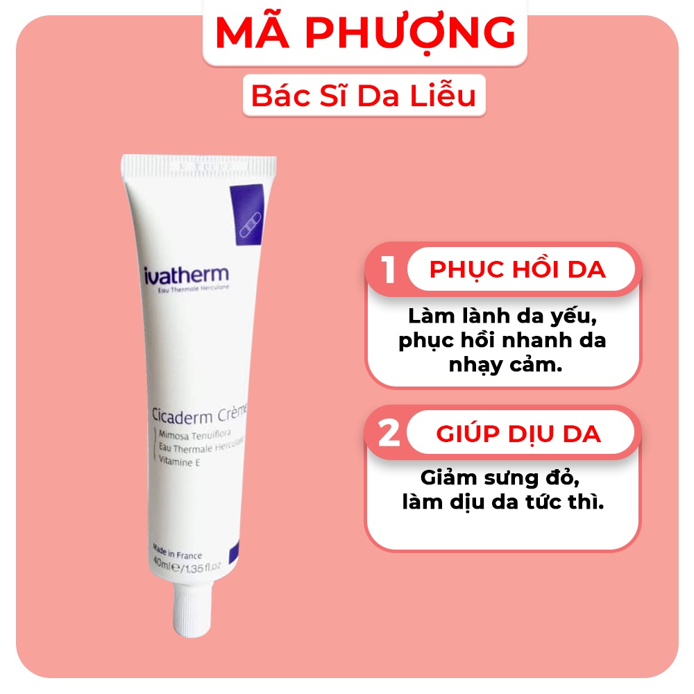 Kem dưỡng phục hồi da giảm sẹo IVATHERM Cicaderm Creme 40ml - Hàng chính hãng - Dược mỹ phẩm bác sĩ Mã Phượng