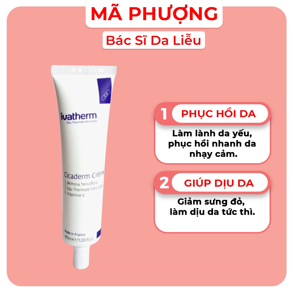 Kem dưỡng phục hồi da giảm sẹo IVATHERM Cicaderm Creme 40ml - Hàng chính hãng - Dược mỹ phẩm bác sĩ Mã Phượng