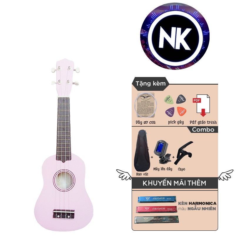 (MUA 1 ĐƯỢC 9) Đàn Ukulele Soprano 21" Full Phụ Kiện + Bao Vải + Capo + Tuner + Kèn Harmonica