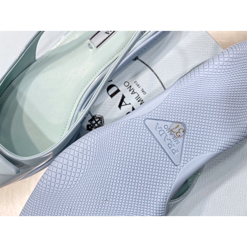 Giày bệt mũi nhọn mẫu mới 2022 logo thương hiệu Prada cao cấp da thật nhiều màu