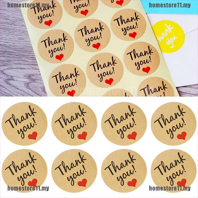 Set 60 Sticker Giấy Kraft Hình Trái Tim "Thank You" Trang Trí Bánh Kem