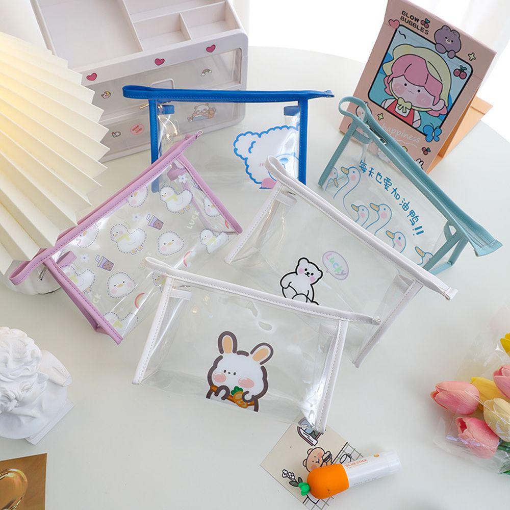 JARRED Túi Đựng Mỹ Phẩm Bằng PVC Trong Suốt Họa Tiết Gấu / Thỏ Dễ Thương Chống Thấm Nước Tiện Dụng Mang Theo