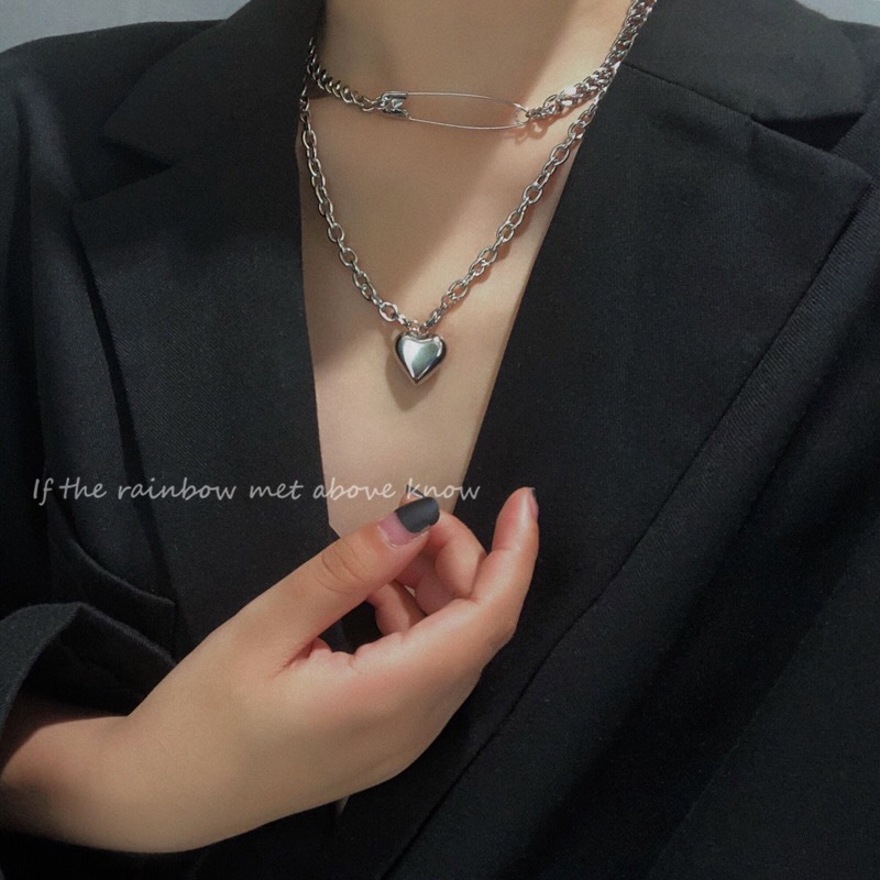 Dây chuyền nhiều lớp mặt hình kẹp giấy / trái tim thời trang cho nữ