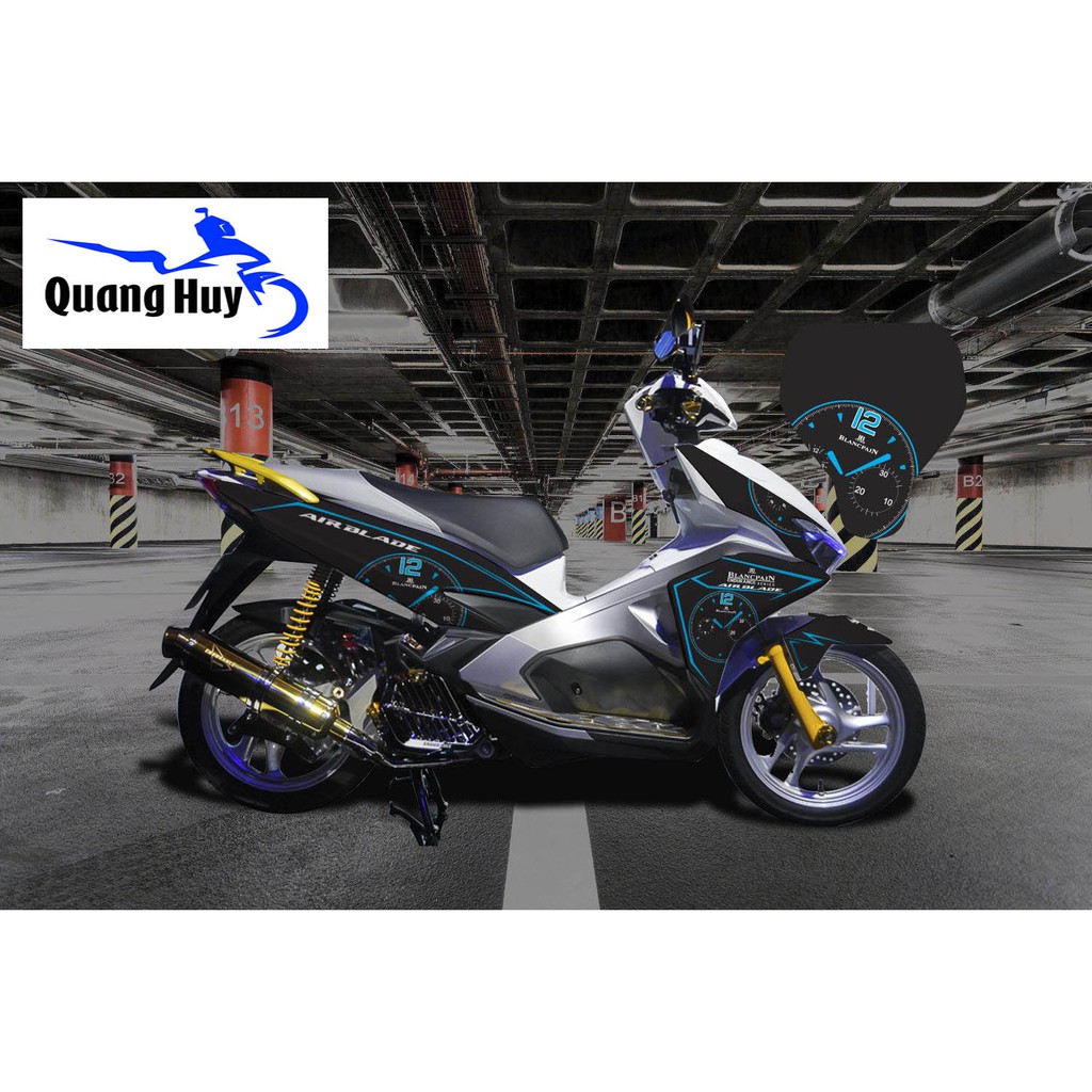 Tem trùm air blade đen chỉ xanh đồng hồ đời 2016-2019, độ team trùm ab dán phủ dàn áo xe xanh đen rẻ đẹp