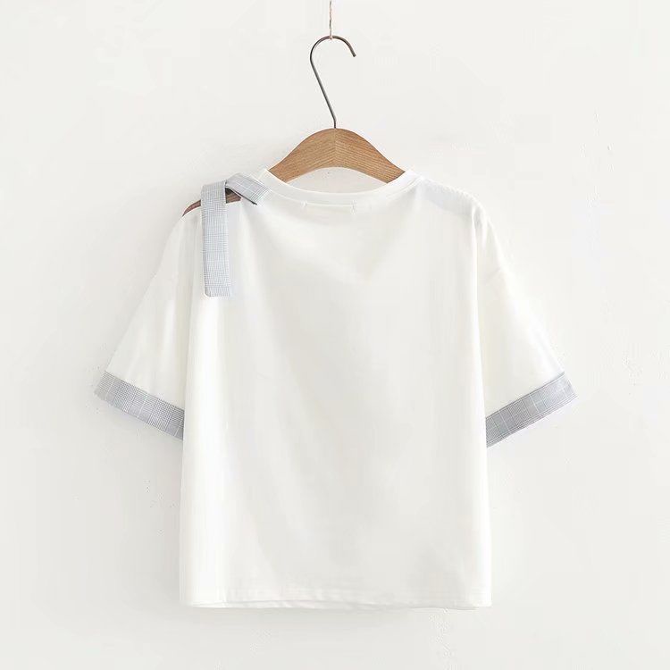 Nhật Bản cao đẳng phong cách sinh viên ngắn tay áo T-shirt, cô gái dễ thương sữa lụa dây đeo Bowknot thời trang hàng đầu
