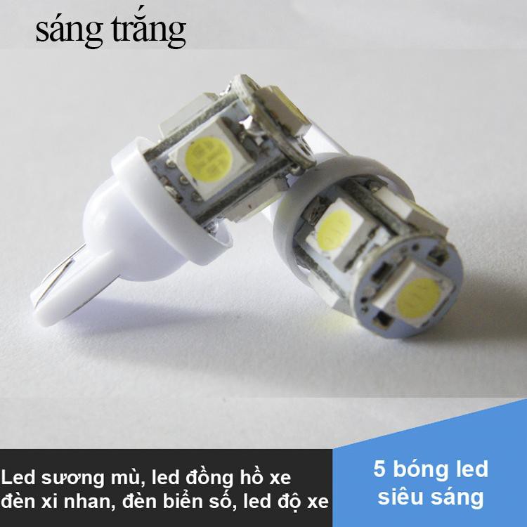 Bộ 2 đèn Led T10 5050 SƯƠNG MÙ,demi,đèn nến Đồng hồ,biển số cho xe máy,xe hơi- Màu trắng