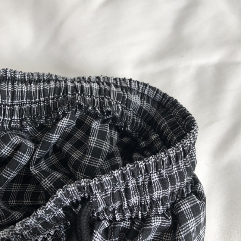 Quần short SUXI dây rút lưng cao họa tiết sọc caro thiết kế thời trang mùa hè cho nữ