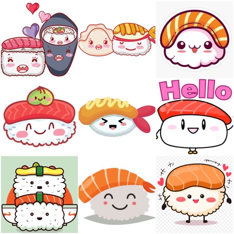 Sticker Foodie’s Friends sushi 30-60 cái ép lụa/Hình dán đồ ăn Foodie’s