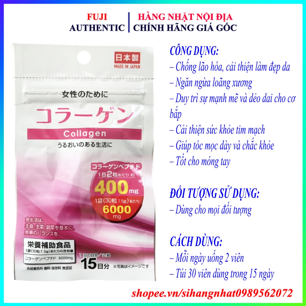 Viên uống Collagen đẹp da trắng da chống lão hóa túi 30 viên 15 ngày Nhật Bản