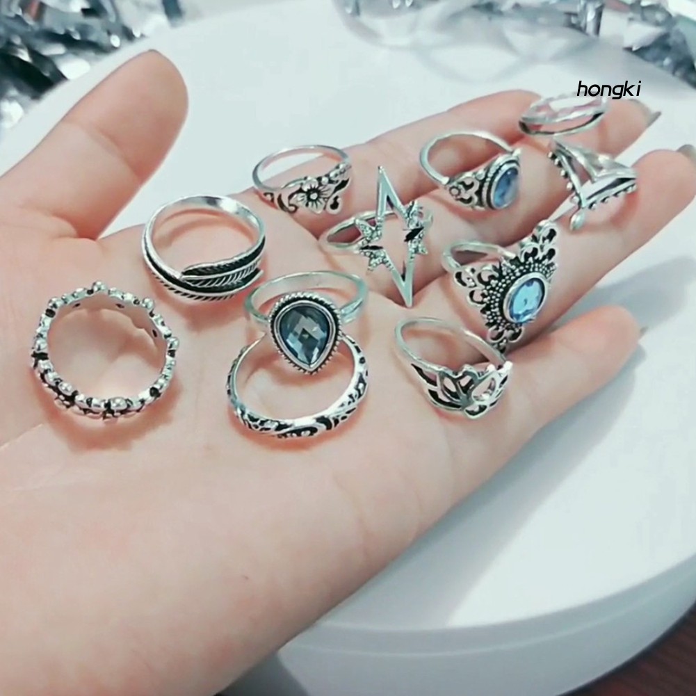 Set 11 nhẫn đeo khớp ngón tay phong cách retro dành cho nữ