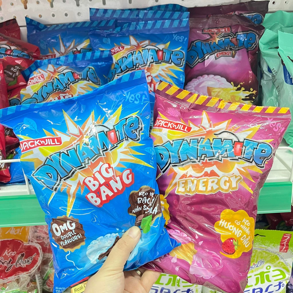 Kẹo Dynamite Bigbang vị tăng lực dâu, bạc hà socola gói 330g