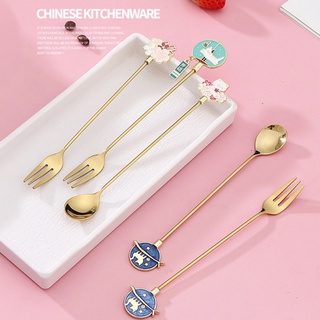 Muỗng Khuấy Cà Phê Bằng Thép Không Gỉ 304 Thiết Kế Hình Chú Mèo Và Bầu Trời Đầy Sao Độc Đáo