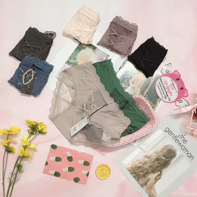 Quần lót ren nữ đan chéo thời trang, chất liệu ren mềm mịn cho cô bé khô thoáng cả ngày