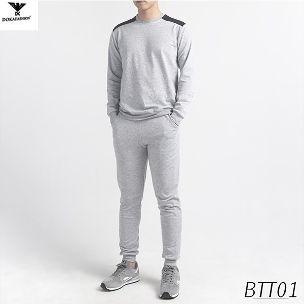 Bộ Thun Nam dài tay vải nỉ dày có Màu trắng xám giữ ấm chống gió lạnh thu đông Dokafashion CM5_(Shop choxemhàngtrướcTT)
