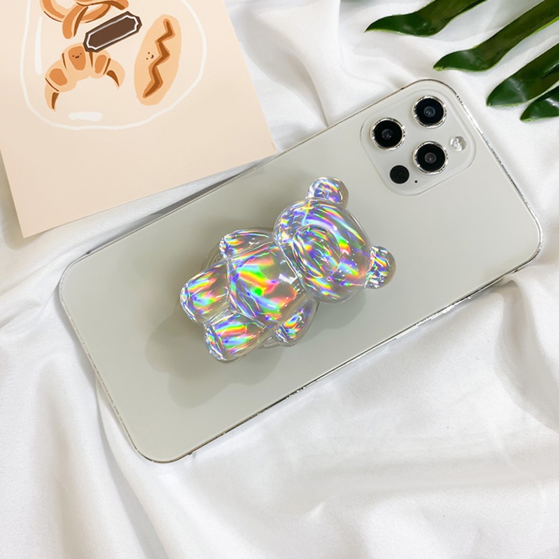 Giá đỡ điện thoại để bàn hình gấu 3d màu laser dễ thương