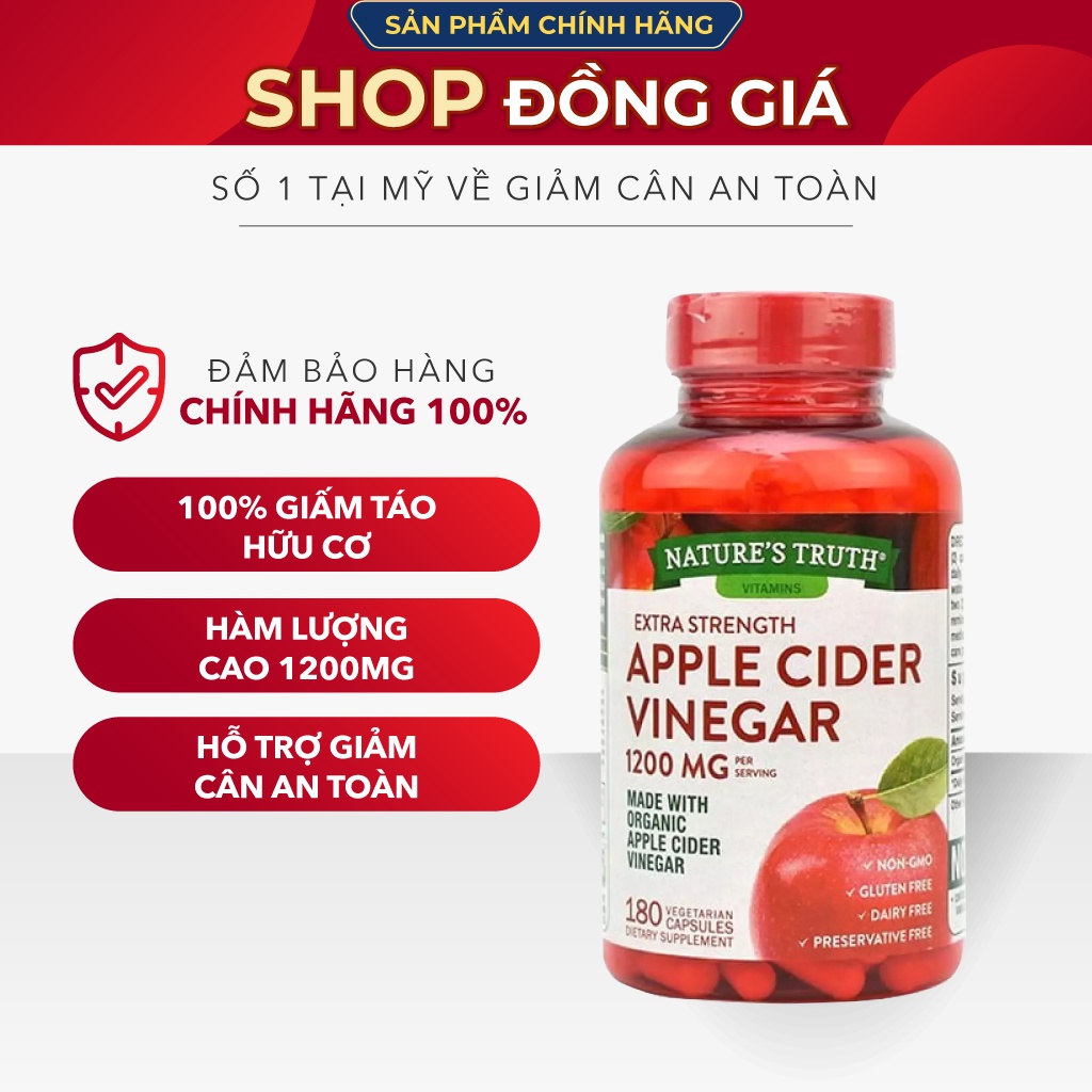 Nature's Truth Apple Cider Vinegar 1200mg hữu cơ 180 viên Của Costco Mỹ