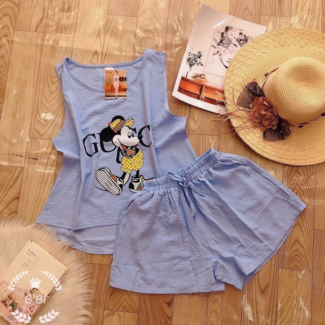 Đồ ngủ Mickey siêu đáng yêu - chất đũi thấm mồ hôi - thoáng mát- 9 màu tự chọn