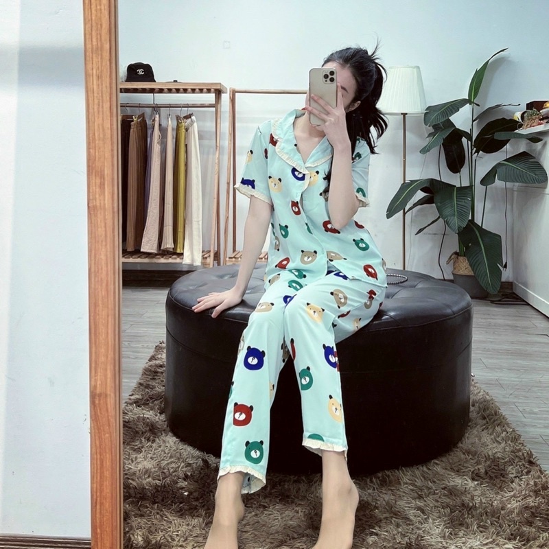 BỘ PIJAMAS CHẤT LỤA PHÁP CỔ VIỀN BÈO HÀNG THIẾT KẾ