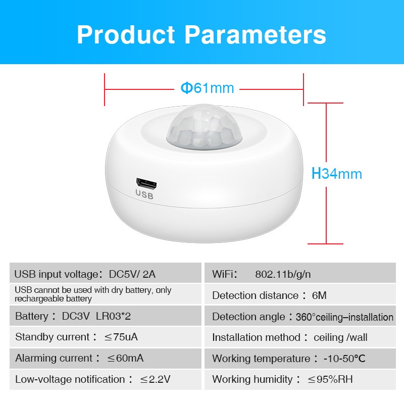 TUYA WIFI PIR Không Dây Cảm Biến Chuyển Động Hồng Ngoại Dò An Ninh Ứng Dụng Kiểm Soát An Ninh Tại Nhà