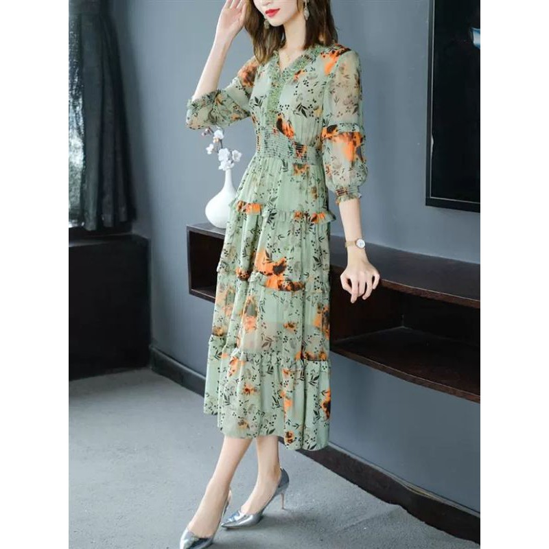 [ẢNH THẬT]Váy maxi voan hoa cổ đá cao cấp dự tiệc sang trọng