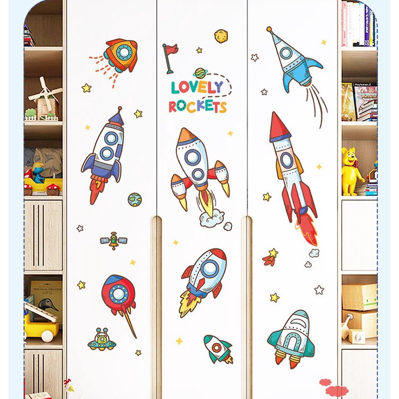 Decal dán tường cho bé trai Phi thuyền Lovely rocket