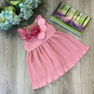 Đầm bé gái voan dập li kết hoa cổ 11-24kg