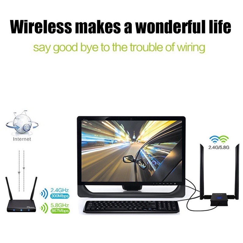 USB Wifi Edup - Bộ thu wifi 2 băng tần 2.4Ghz/5Ghz - Kết nối USB 3.0