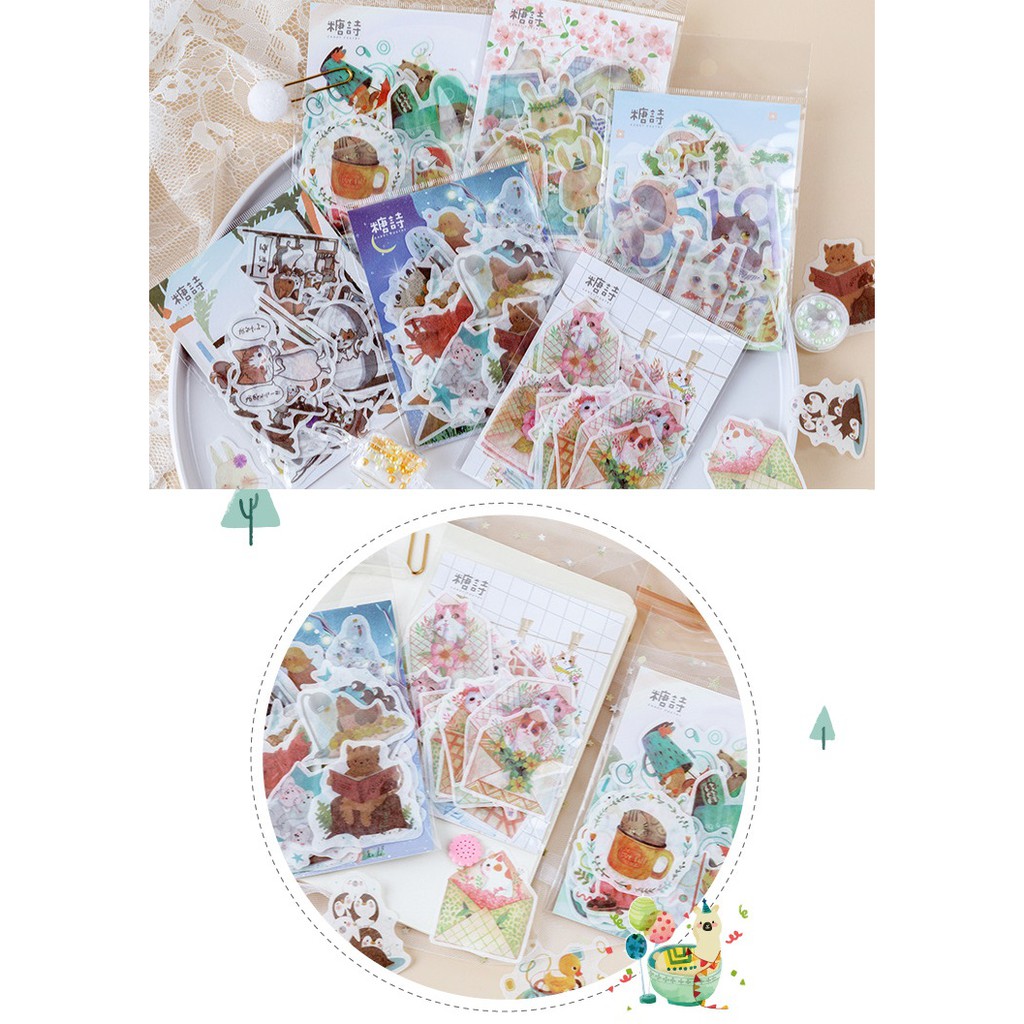 Set 40 hình dán sticker trang trí hình hoa, động vật