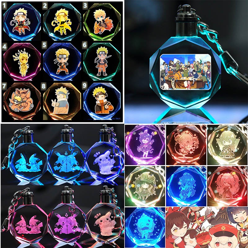 Móc Khóa Pha Lê Dạ Quang Phong Cách Hoạt Hình Naruto/Pokémon/Genshin