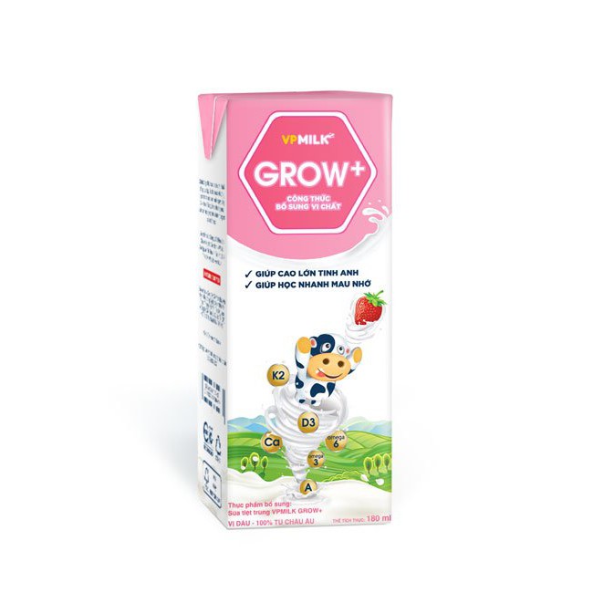 Thùng sữa tiệt trùng có đường VPMilk Grow+ trắng, chuối, dâu cho trẻ từ 1 tuổi trở lên (110ml và 180ml)