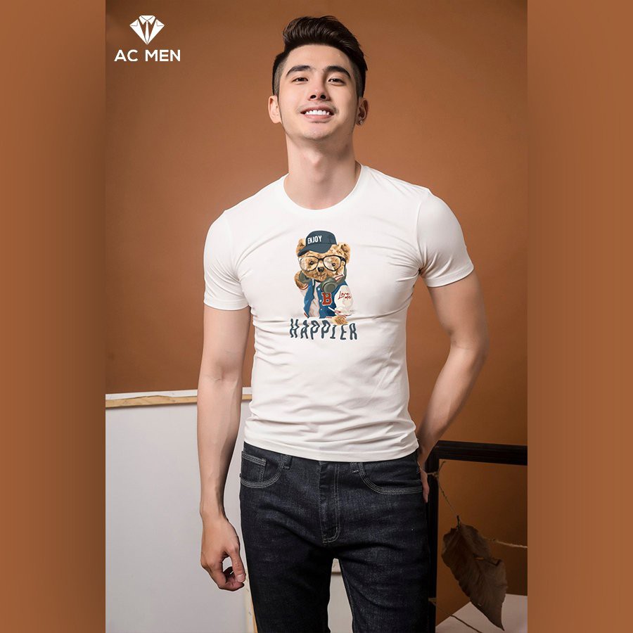 Áo Thun Nam AC MEN Form Dáng SlimFit In Hình Gấu HAPPIER | BigBuy360 - bigbuy360.vn