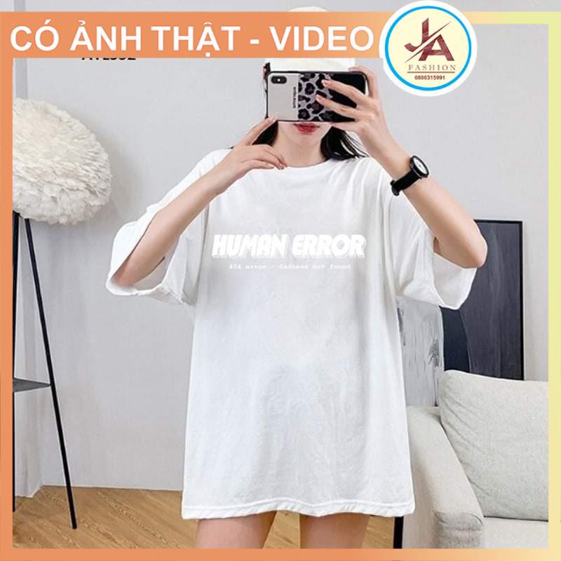 Áo Thun Unisex phản quang chữ Human Eror in ngực - áo phông nam form rộng tay lỡ JASHOP