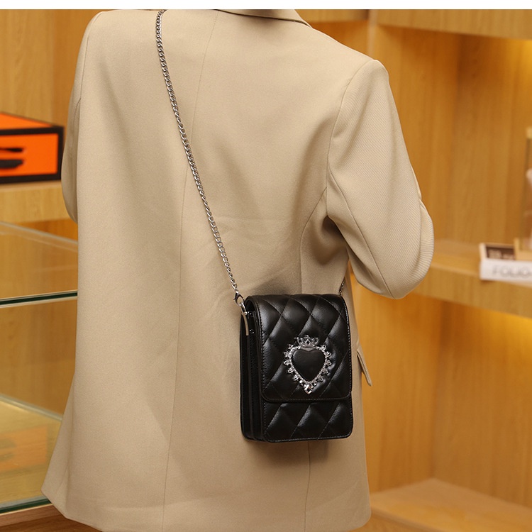 Túi đeo vai IELGY dáng vuông cỡ nhỏ họa tiết hình thoi phối dây xích thời trang cho nữ