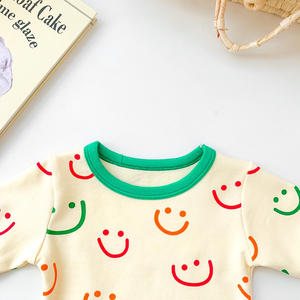 Set đồ ngủ gồm áo thun tay dài và quần dài cotton thời trang mùa đông dành cho trẻ em