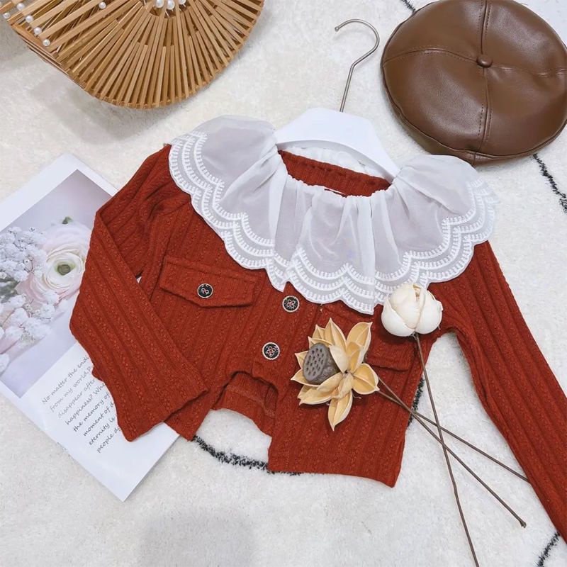 Set Đồ Mùa Thu 2 Món Gồm Áo Dệt Kim Thời Trang Pháp + Quần Ống Loe Cho Bé Gái