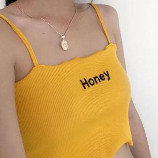 Áo croptop nữ 🌸 freeship 🌸 áo thun nữ 2 dây thêu chữ honey chất thun gân mềm lh40