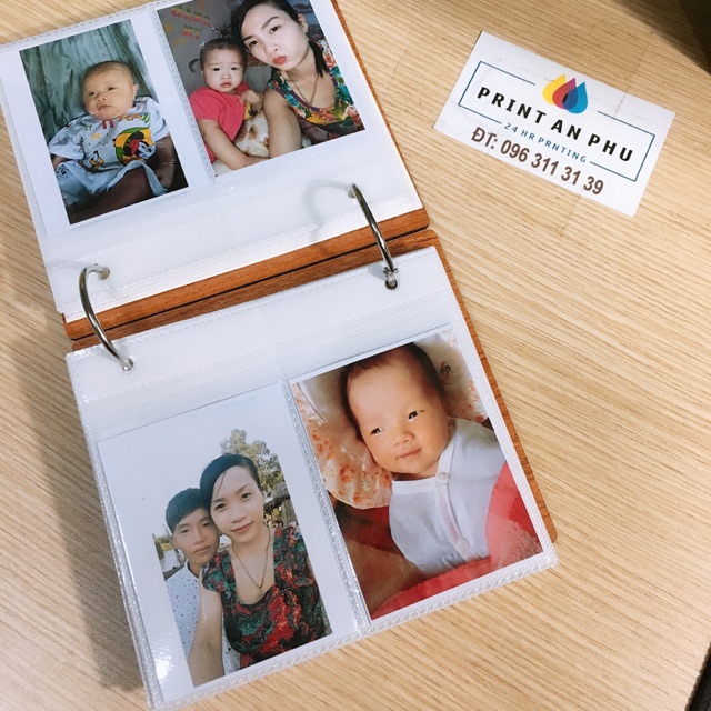 Album ảnh bìa gỗ + 100 Ảnh 6x9, hoặc 50 ảnh 9x13 cán lụa 2 Mặt