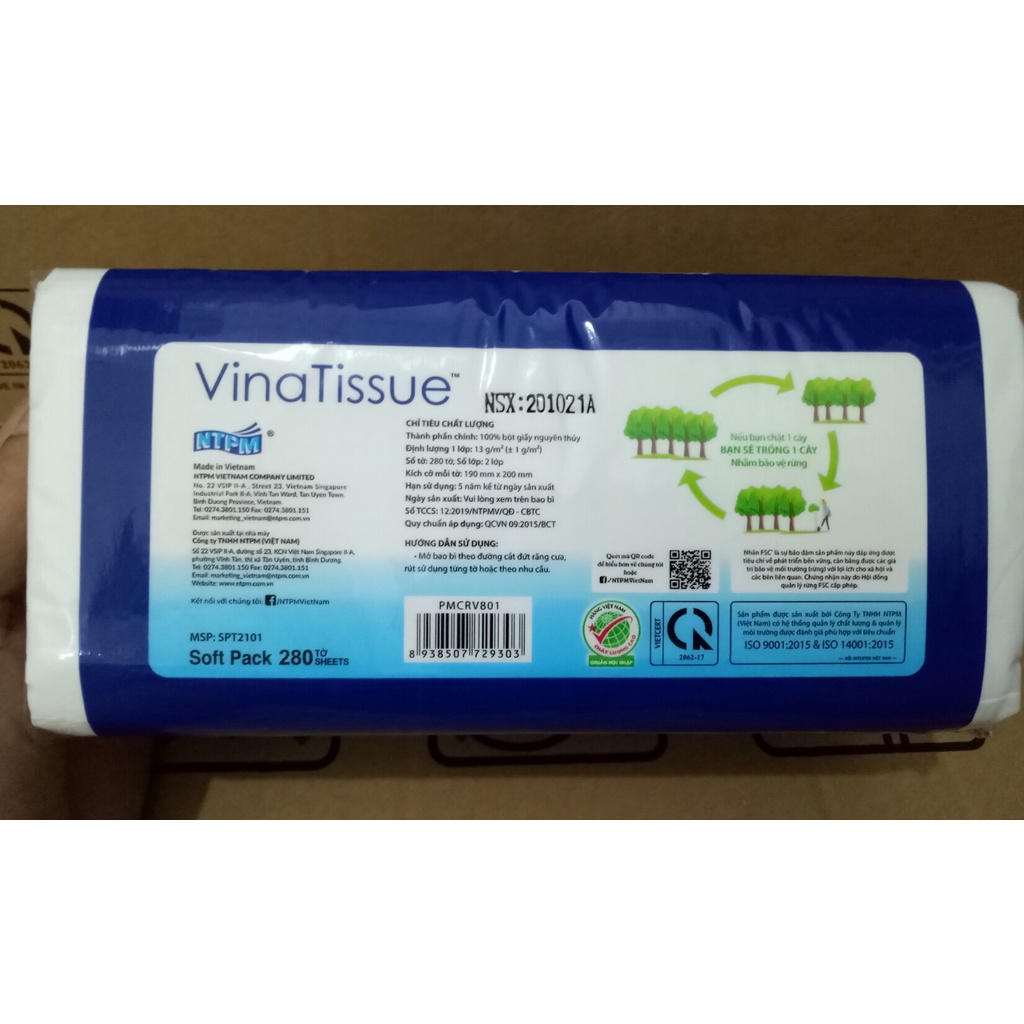 Khăn giấy lụa rút PREMIER VinaTissue 2 lớp gói 280 tờ