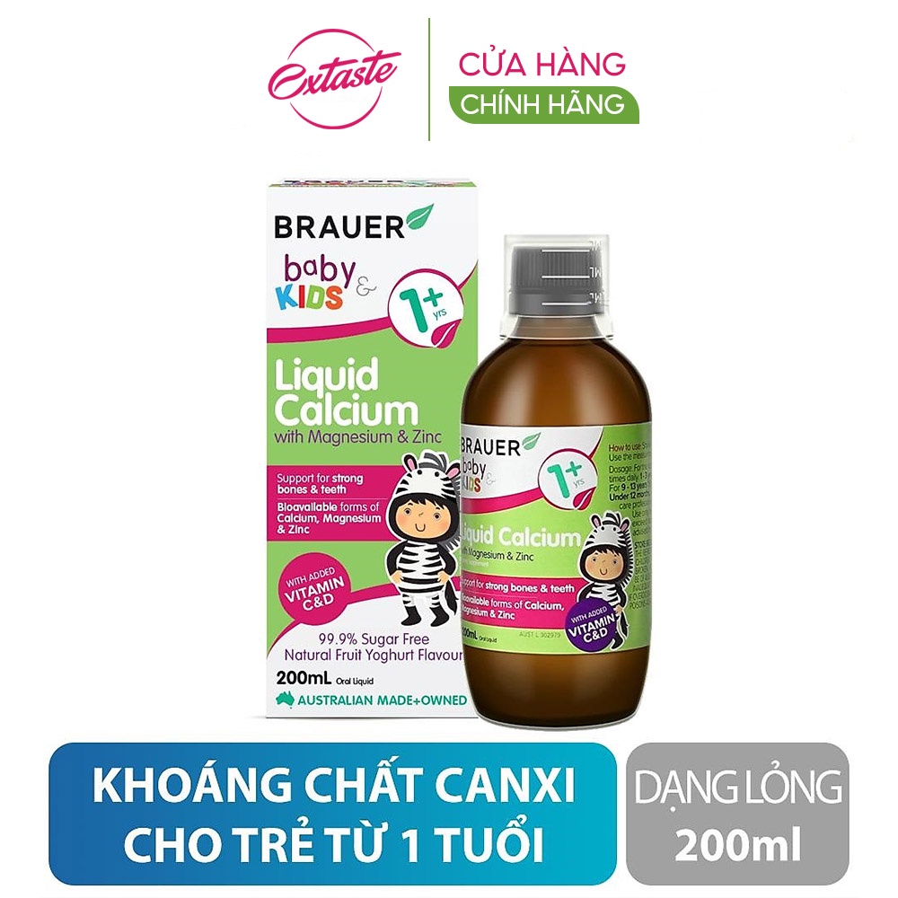 Siro bổ sung kẽm, canxi, magie Brauer Baby &amp; Kids Liquid Calcium with Magnesium &amp; Zinc cho trẻ trên 1 tuổi 200ml